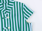 Summer Autumn Women Striped String Button Top Wide Leg Pants Set Goyo