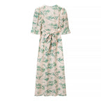 Women Clothing Summer Lace Stitching Deep V Plunge neck Slim Dress JiaJia