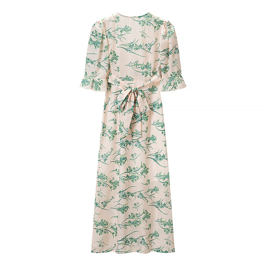 Women Clothing Summer Lace Stitching Deep V Plunge neck Slim Dress JiaJia