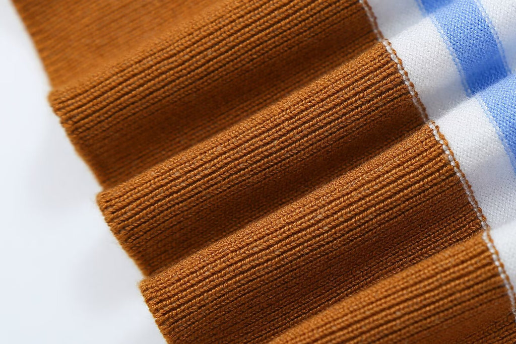 All Match Loose Slimming Contrast Color Striped Short Sleeved Knitwear Autumn Casual Bottoming Top Howe