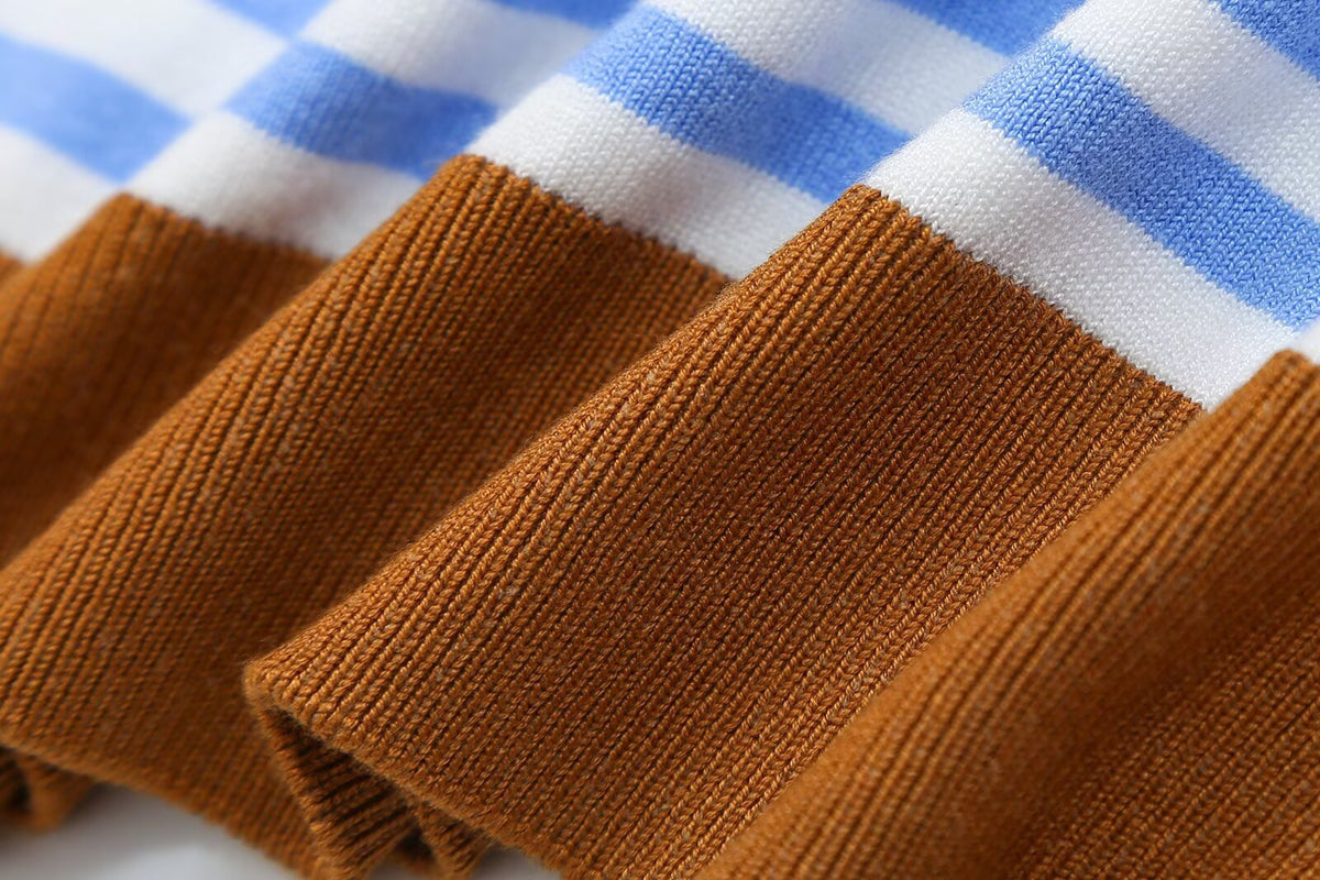 All Match Loose Slimming Contrast Color Striped Short Sleeved Knitwear Autumn Casual Bottoming Top Howe