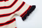 Women Clothing Fashionable Short Sleeve Striped Knitted Coat Howe