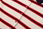Women Clothing Fashionable Short Sleeve Striped Knitted Coat Howe