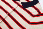 Women Clothing Fashionable Short Sleeve Striped Knitted Coat Howe