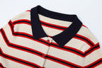 Women Clothing Fashionable Short Sleeve Striped Knitted Coat Howe