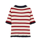 Women Clothing Fashionable Short Sleeve Striped Knitted Coat Howe