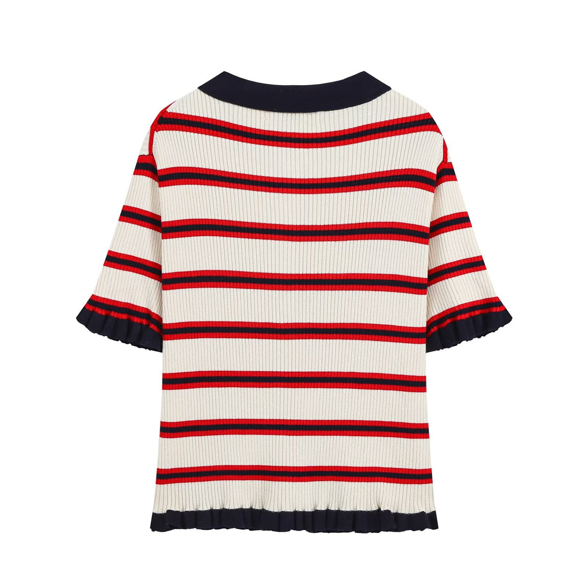 Women Clothing Fashionable Short Sleeve Striped Knitted Coat Howe