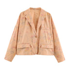 Autumn Women Clothing Polo Collar Long Sleeve Printed One Button Short Blazer SenDa