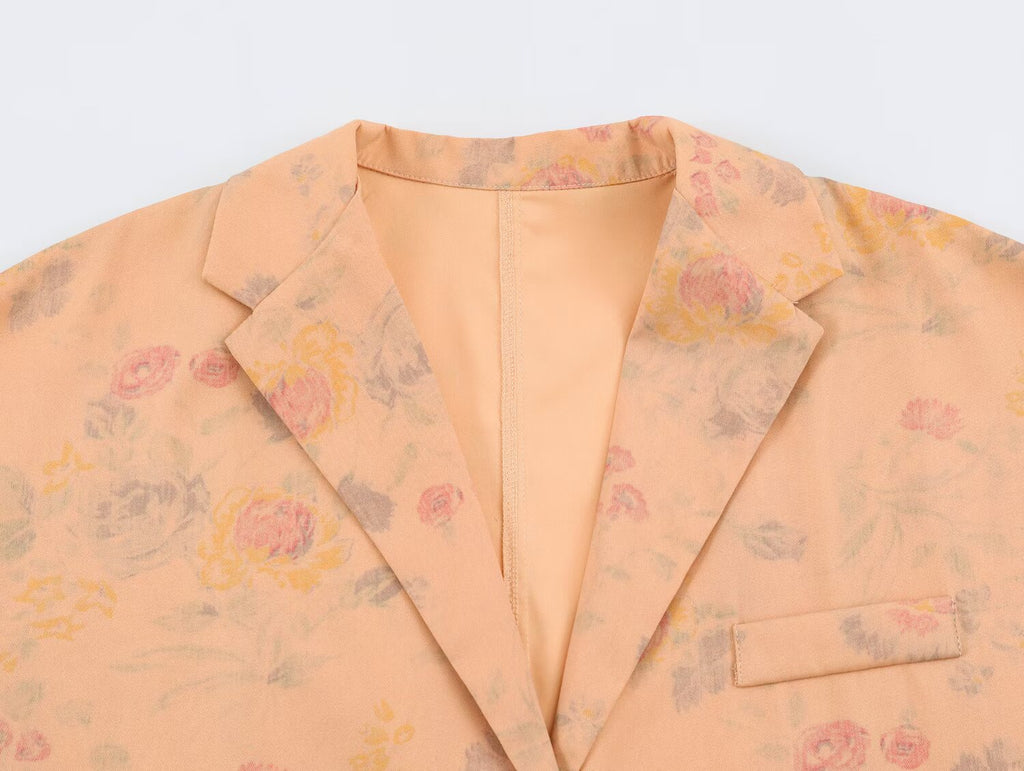 Autumn Women Clothing Polo Collar Long Sleeve Printed One Button Short Blazer SenDa