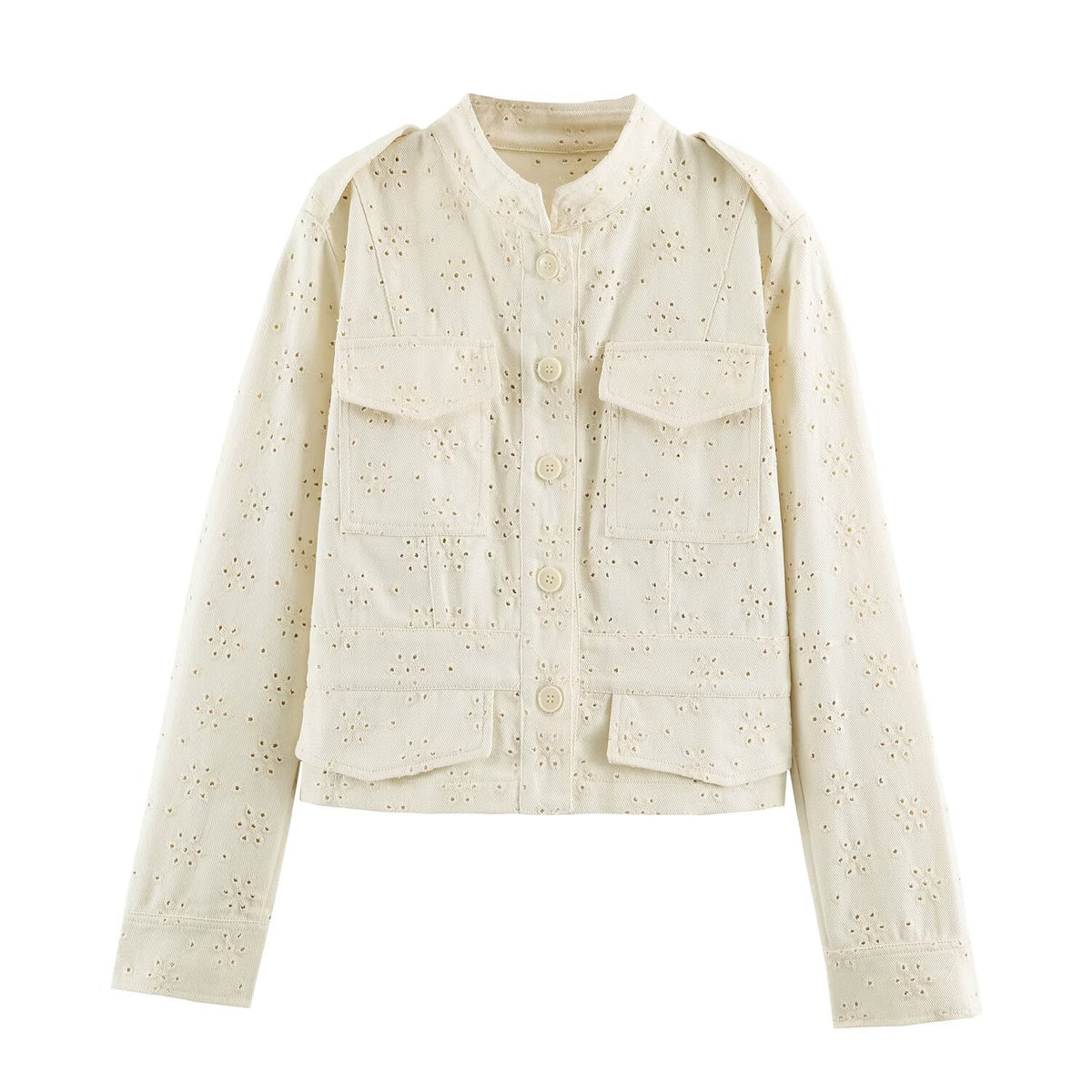 Women Clothing Autumn Casual All Matching Hollow Out Cutout Embroidered Coat SenDa