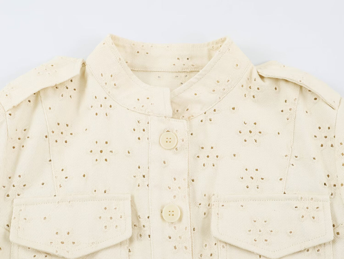 Women Clothing Autumn Casual All Matching Hollow Out Cutout Embroidered Coat SenDa