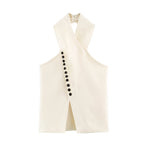 Women Clothing Autumn Stylish Graceful Simple Double Breasted Hanging Collar Vest SenDa