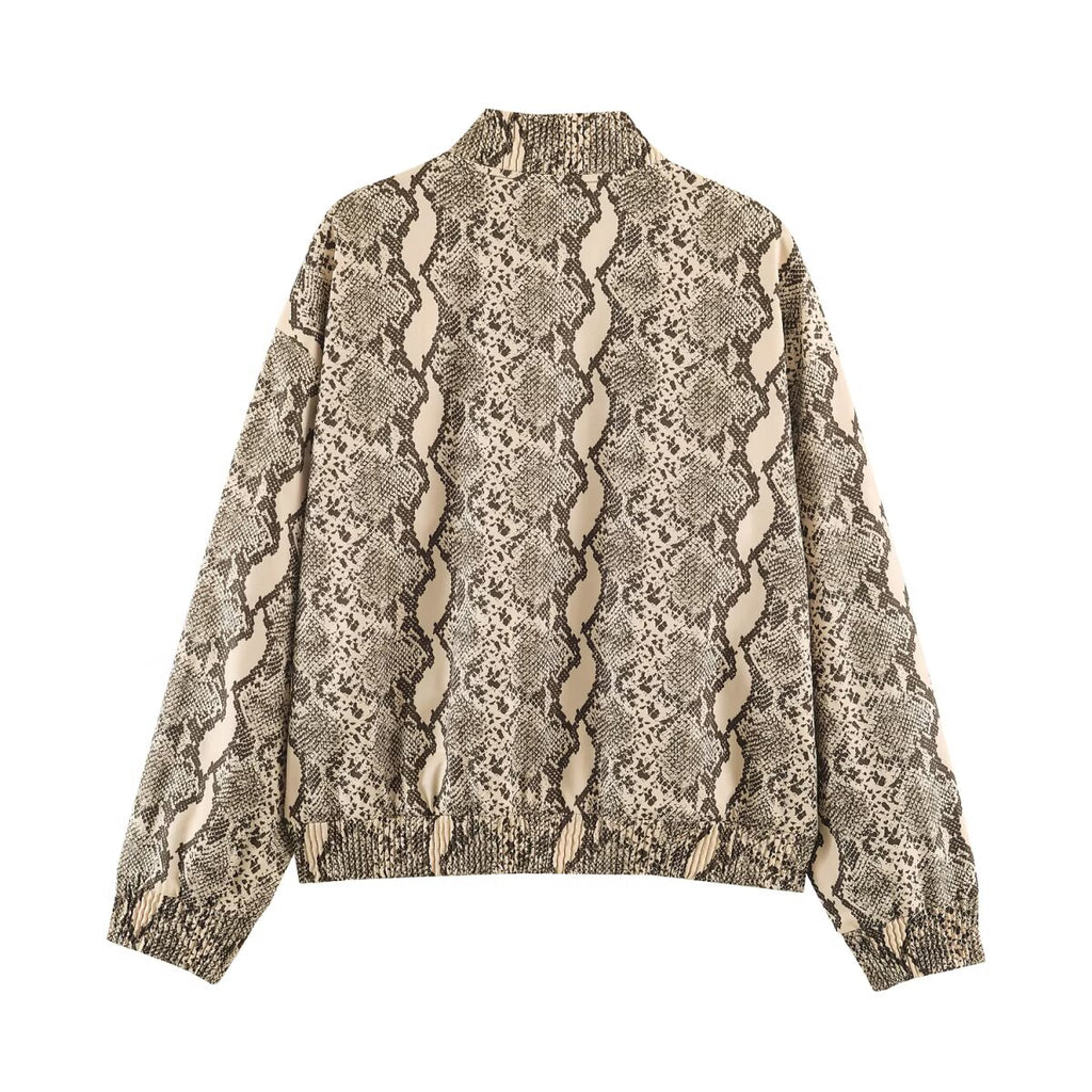 Women Clothing Autumn Loose Casual Stand Collar Snake Pattern Jacket Coat SenDa
