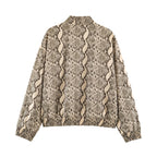 Women Clothing Autumn Loose Casual Stand Collar Snake Pattern Jacket Coat SenDa