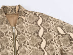 Women Clothing Autumn Loose Casual Stand Collar Snake Pattern Jacket Coat SenDa