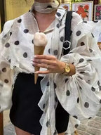Summer Slimming Patchwork Polka Dot Shirt Women Long Sleeved High End Long Sleeved Top flightCourse