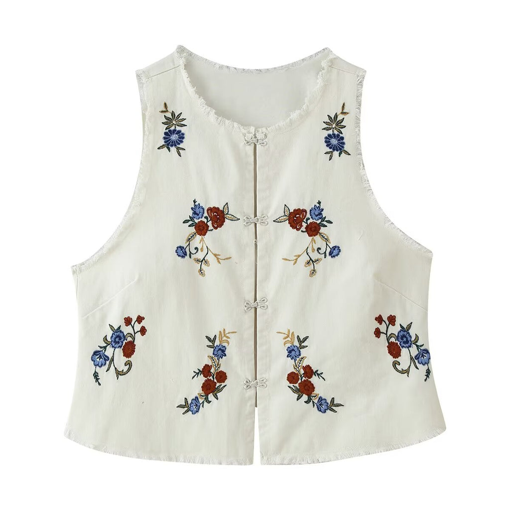 Summer Women Clothing Mori Heavy Industry Sleeveless Embroidered Vest CHEN