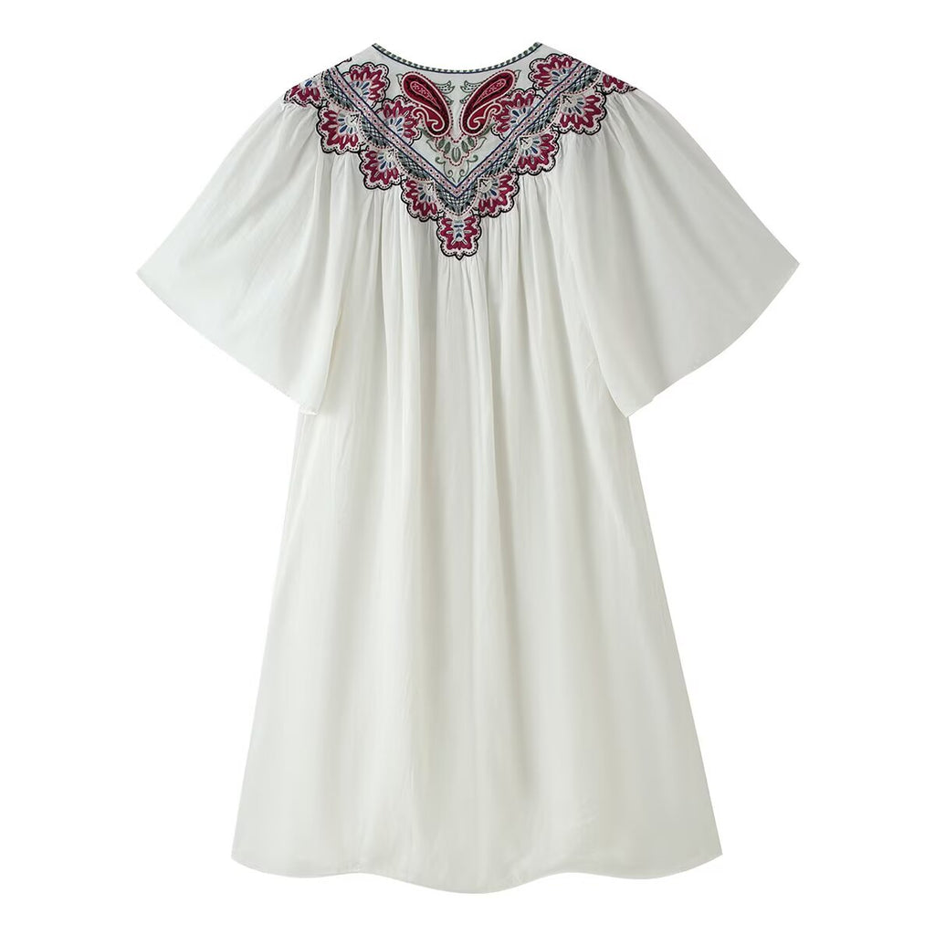 Fall Women Clothing Casual All Match Embroidered Solid Color Dress CHEN