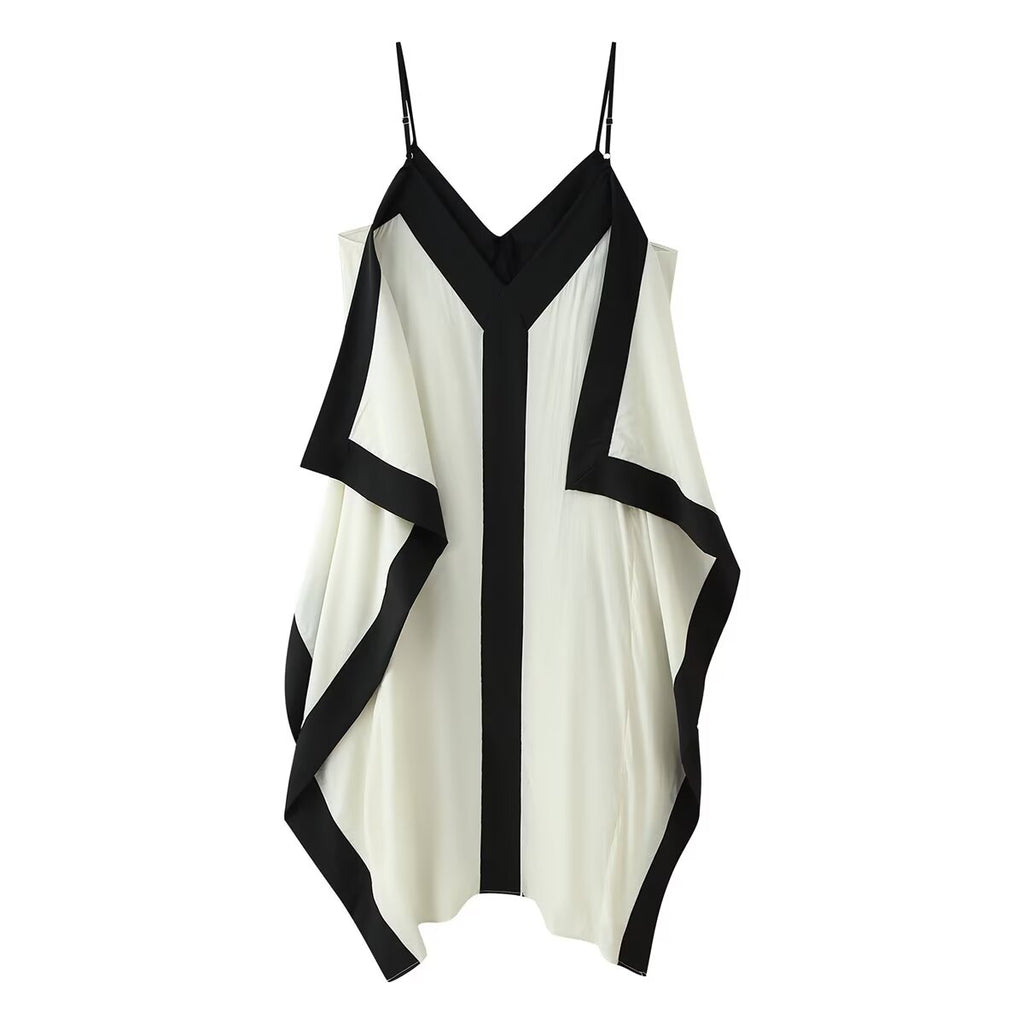 Summer Vacation Idle Contrast Color Women Clothing V neck Brace Maxi Sexy Dress CHEN