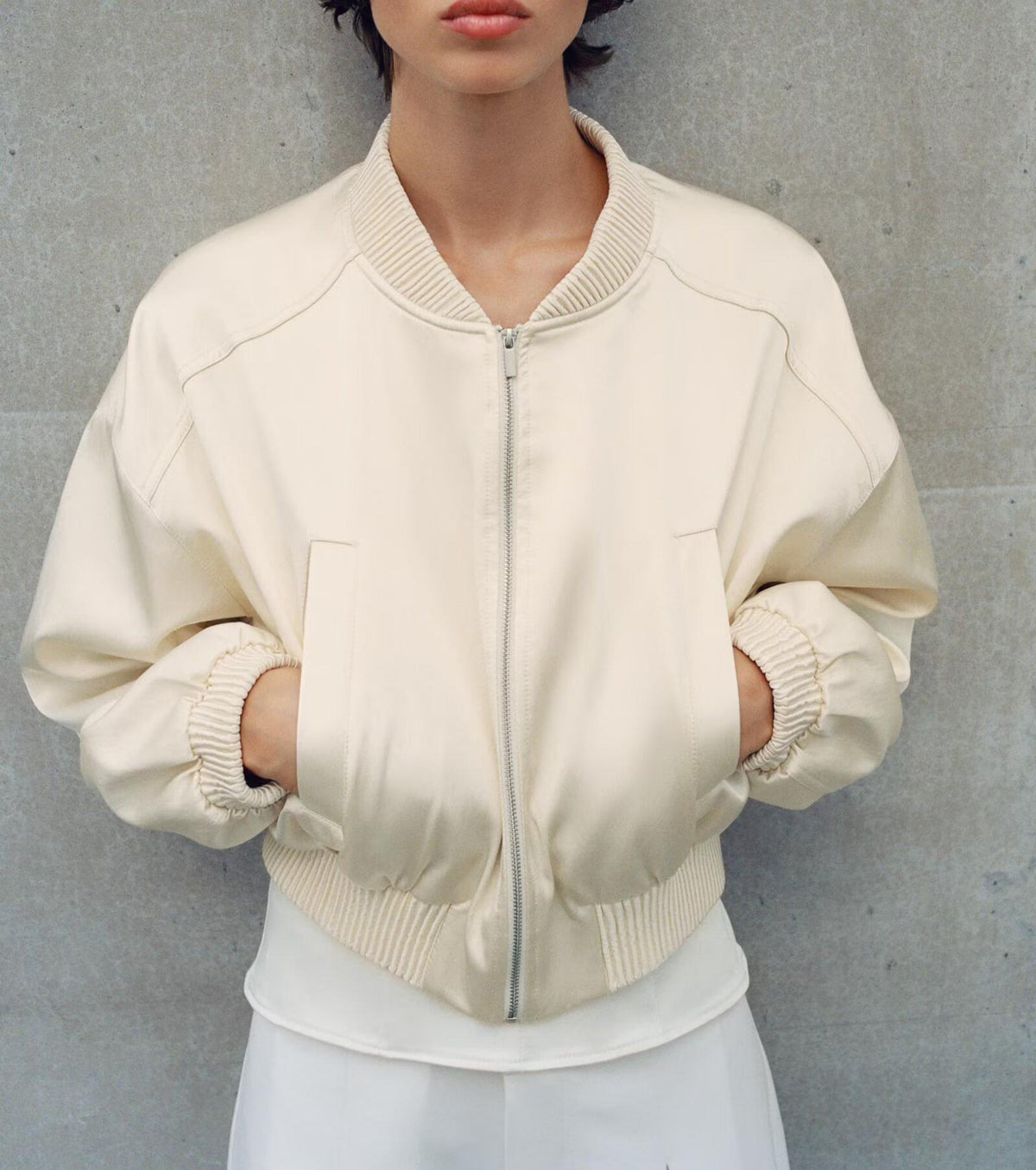 Autumn Women Clothing Office round Neck Drop Shoulder Long Sleeve Short Bomber Jacket Coat SenDa