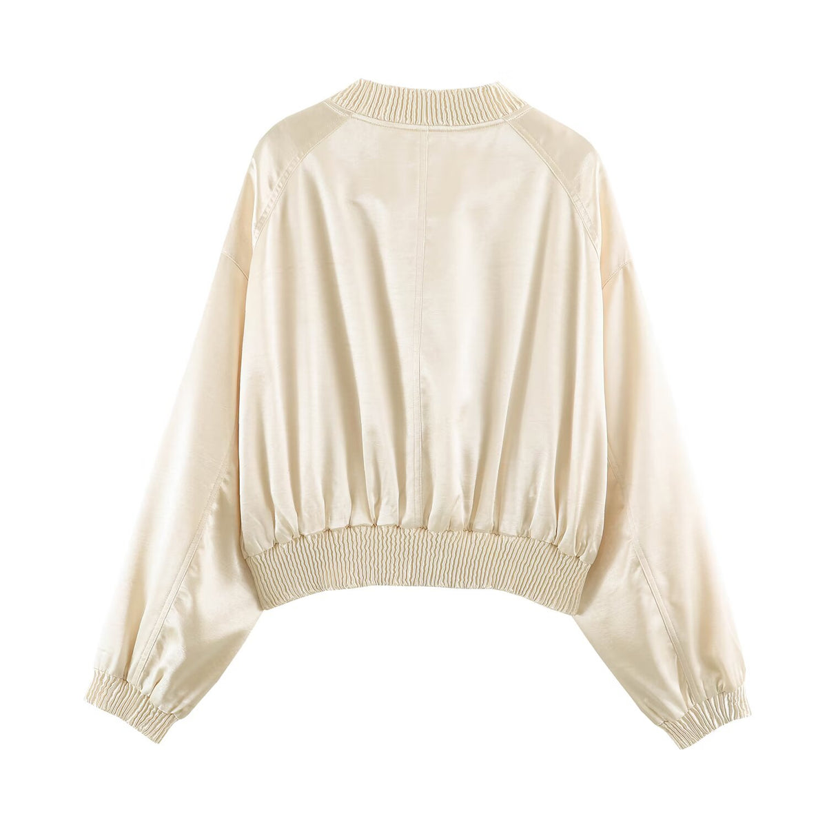 Autumn Women Clothing Office round Neck Drop Shoulder Long Sleeve Short Bomber Jacket Coat SenDa