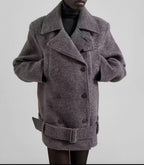 Women Clothing Autumn Office Fashionable Elegant Double Breasted Woolen Coat SenDa