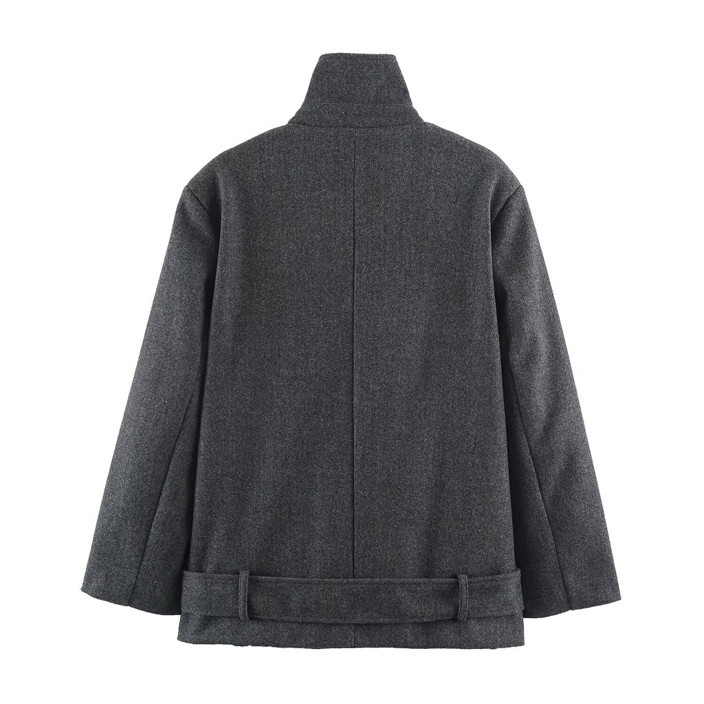 Women Clothing Autumn Office Fashionable Elegant Double Breasted Woolen Coat SenDa