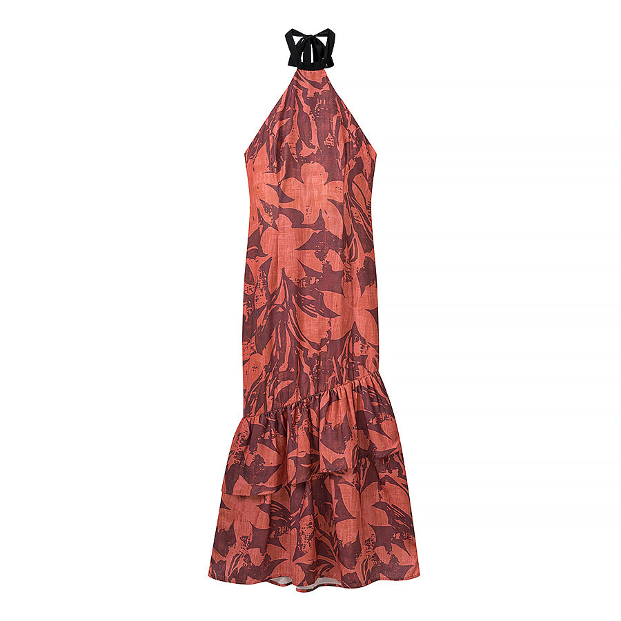 Women Clothing Fall Slim Fit Slimming Color Matching Halter Dress JiaJia