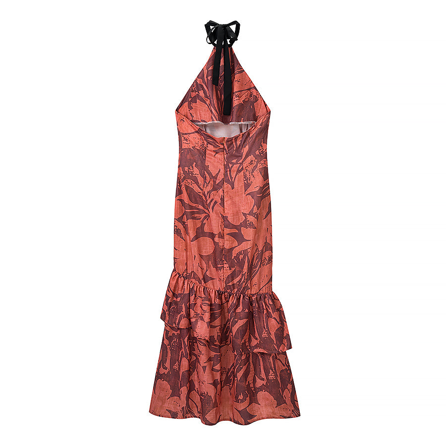 Women Clothing Fall Slim Fit Slimming Color Matching Halter Dress JiaJia