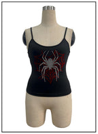 Autumn Rhinestone Spider Print Camisole Slim Fit Short Bottoming Top Vivish