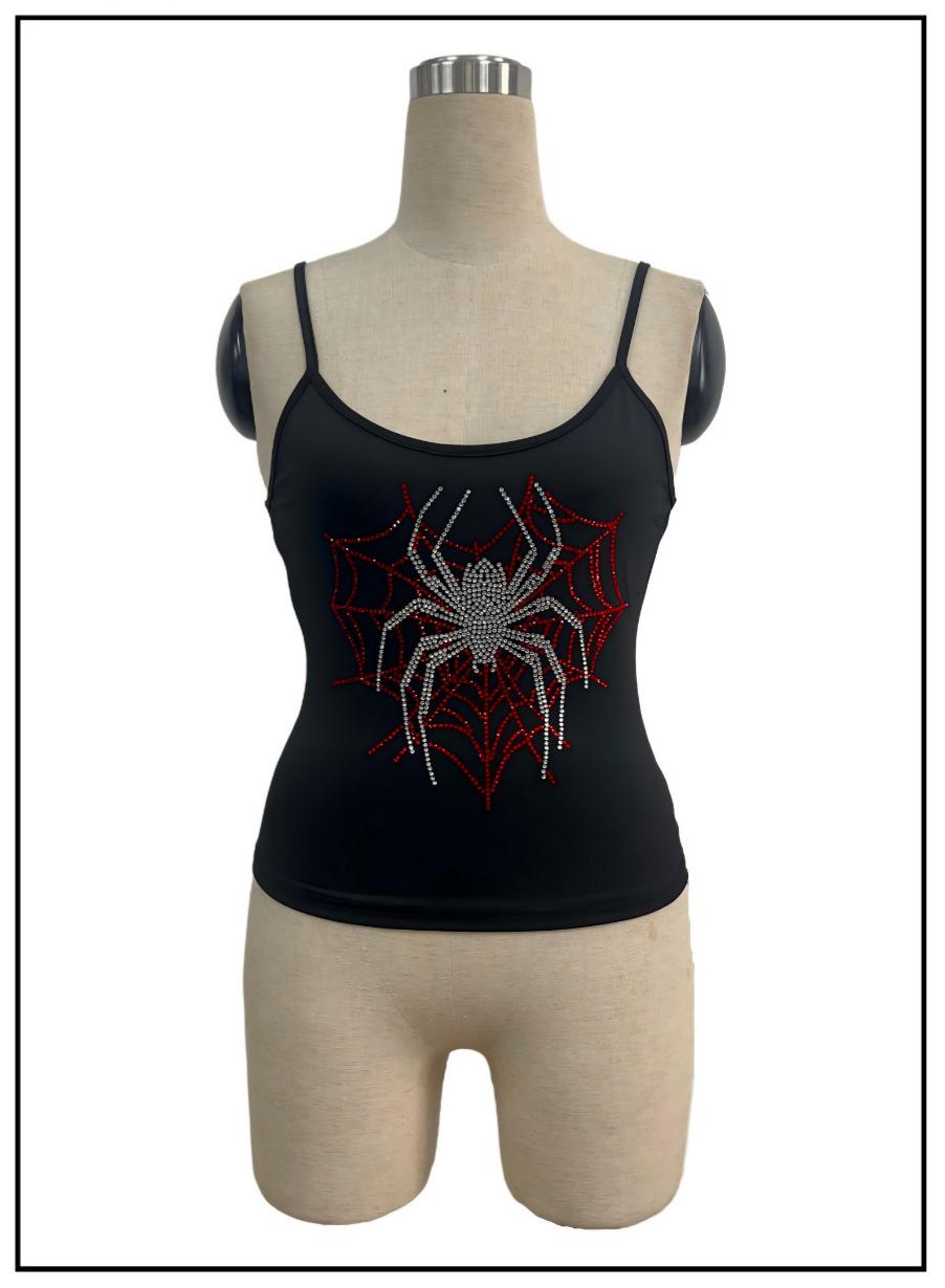 Autumn Rhinestone Spider Print Camisole Slim Fit Short Bottoming Top Vivish