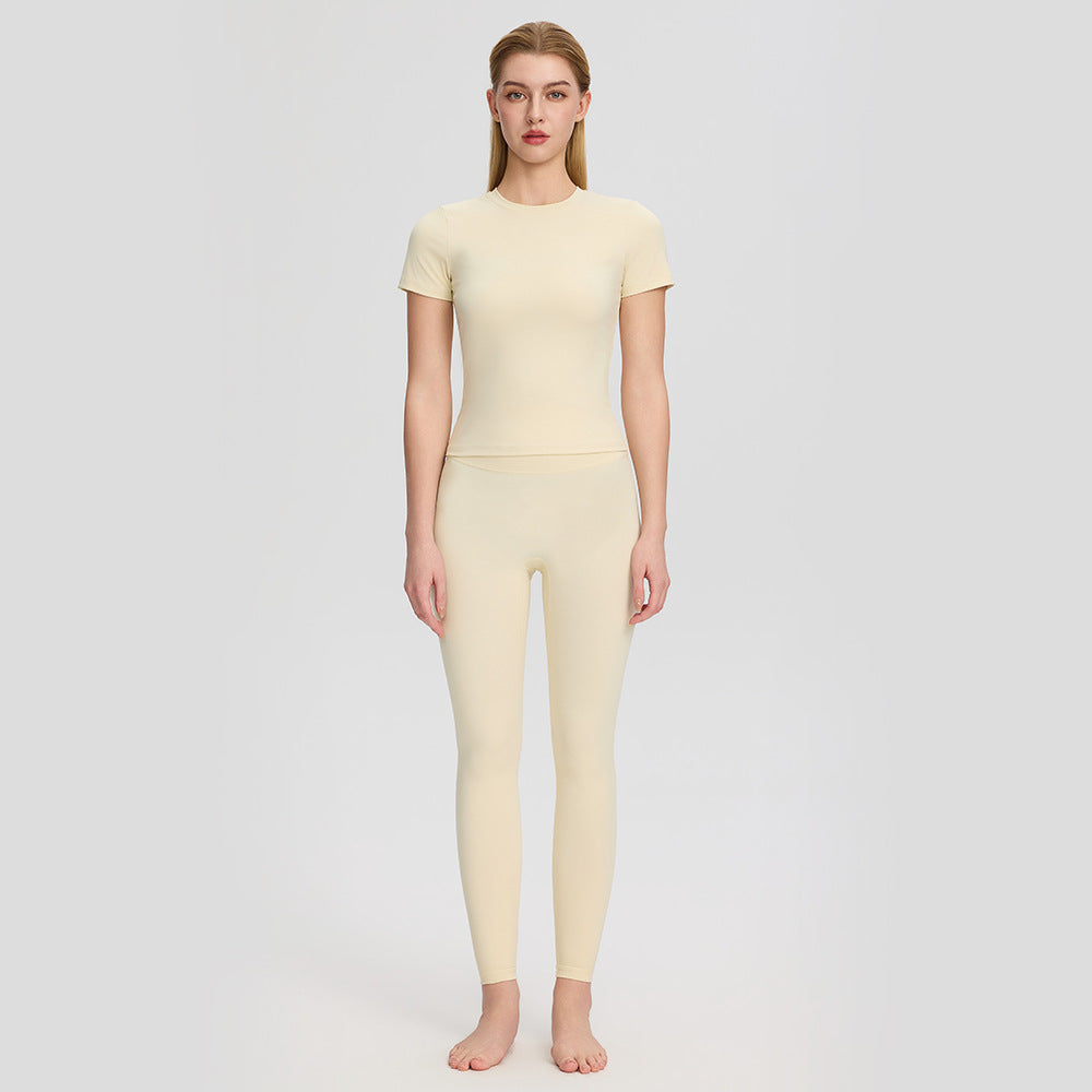 Women Summer Yoga Nude Feel Quick Drying T shirt Short Sleeve High Waist Hip Lift Yoga Trousers Slimming Fitness Two Piece Sets YUERD