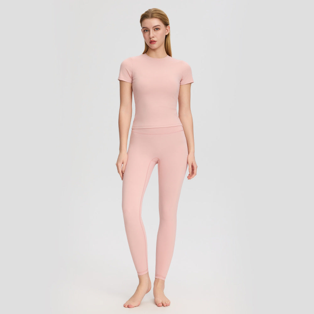 Women Summer Yoga Nude Feel Quick Drying T shirt Short Sleeve High Waist Hip Lift Yoga Trousers Slimming Fitness Two Piece Sets YUERD
