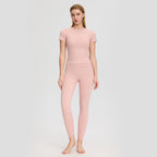 Women Summer Yoga Nude Feel Quick Drying T shirt Short Sleeve High Waist Hip Lift Yoga Trousers Slimming Fitness Two Piece Sets YUERD