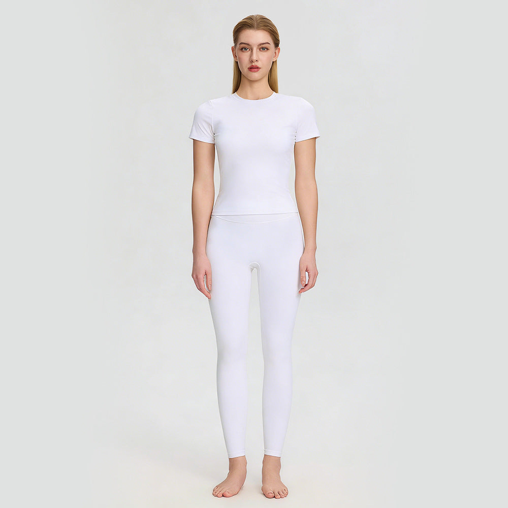 Women Summer Yoga Nude Feel Quick Drying T shirt Short Sleeve High Waist Hip Lift Yoga Trousers Slimming Fitness Two Piece Sets YUERD