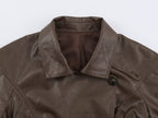 Women Clothing Polo Collar Lace up Waist Leather Jacket SenDa