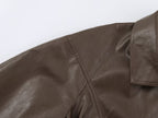 Women Clothing Polo Collar Lace up Waist Leather Jacket SenDa
