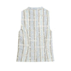Women Clothing Slim Striped Embroidered Sleeveless Top Skirt Sets Howe