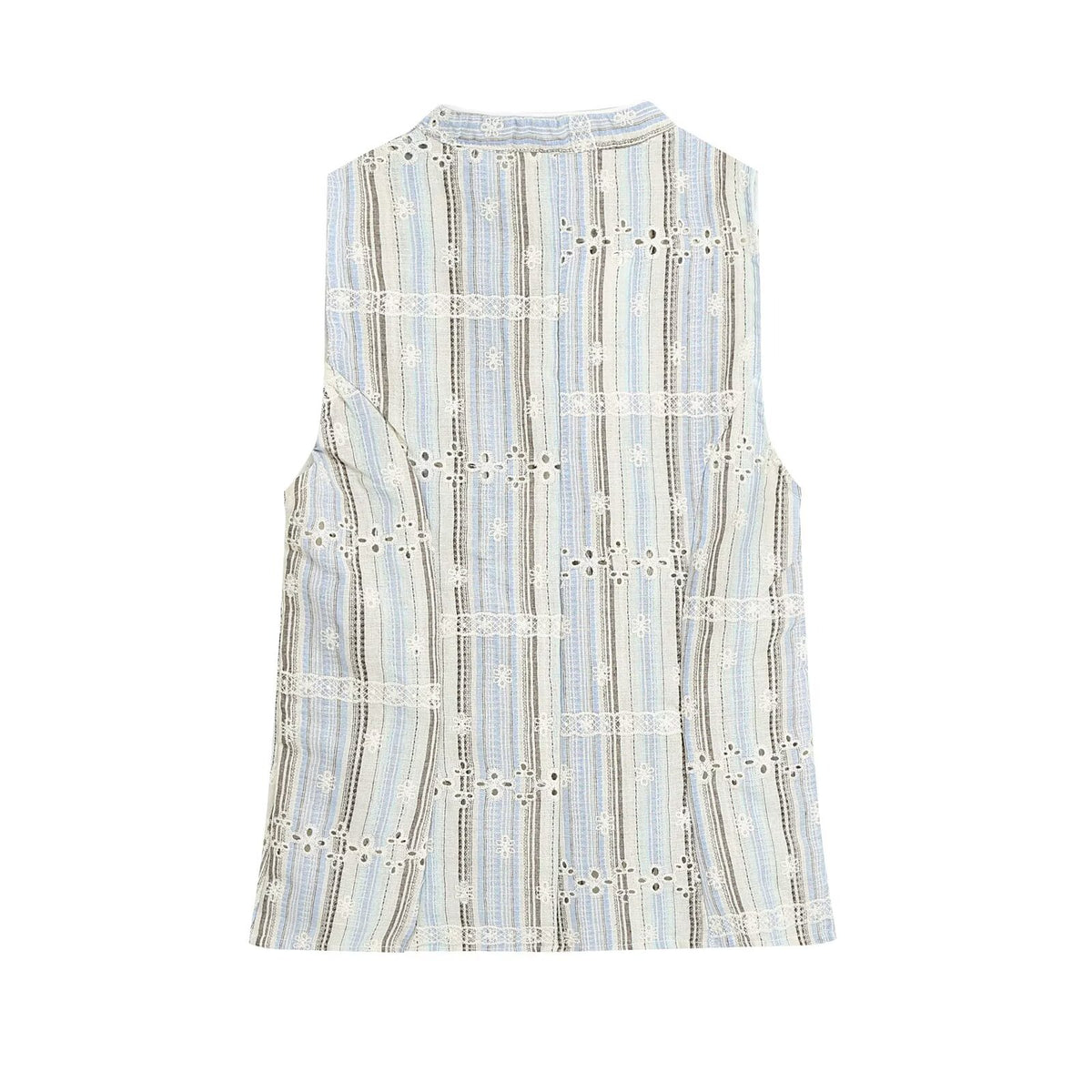Women Clothing Slim Striped Embroidered Sleeveless Top Skirt Sets Howe