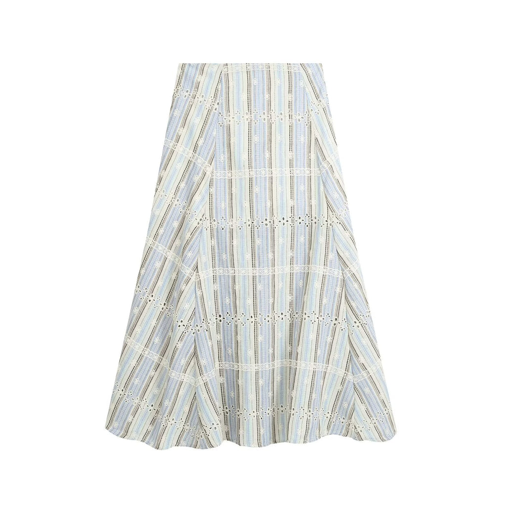 Women Clothing Slim Striped Embroidered Sleeveless Top Skirt Sets Howe
