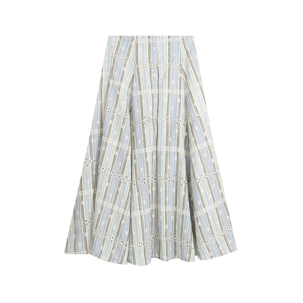 Women Clothing Slim Striped Embroidered Sleeveless Top Skirt Sets Howe