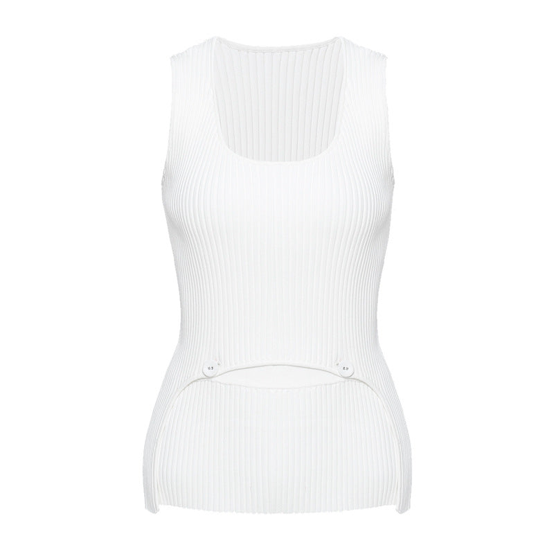 Deconstruction Irregular Asymmetric Detachable Two Piece Vest Knitted Top OFAN