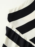 Early Autumn Women Clothing Elegant Backless Striped Hanging Collar Backless Midi Dress CHEN