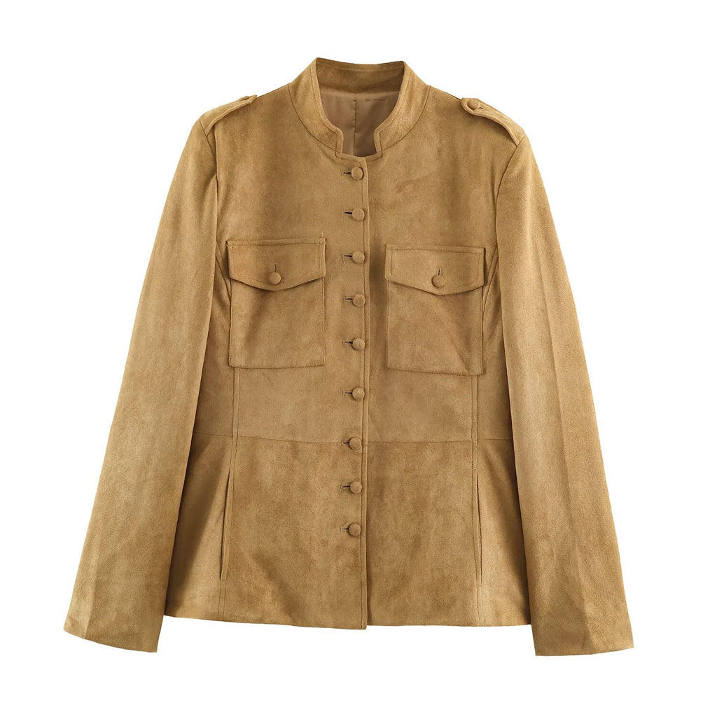 Early Autumn Women Clothing Design Jacket Slim Strap Decoration Pocket Coat SenDa