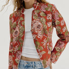 Women Clothing Autumn Niche Floral Printed Waist Controlled Blazer SenDa