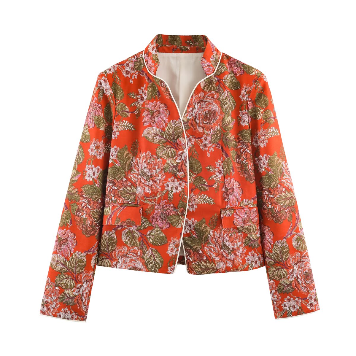 Women Clothing Autumn Niche Floral Printed Waist Controlled Blazer SenDa
