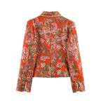 Women Clothing Autumn Niche Floral Printed Waist Controlled Blazer SenDa