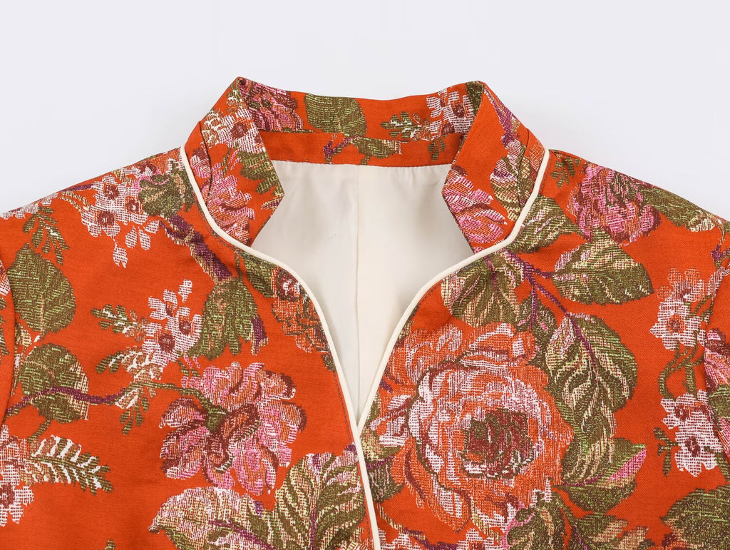 Women Clothing Autumn Niche Floral Printed Waist Controlled Blazer SenDa