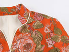 Women Clothing Autumn Niche Floral Printed Waist Controlled Blazer SenDa