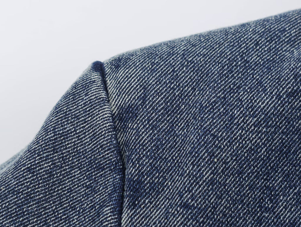 Women Clothing Stand Collar Short Denim Jacket SenDa